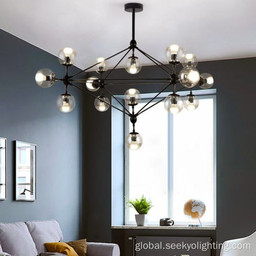 Nordic Pendant Light Vintage multi glass black metal chandelier Manufactory